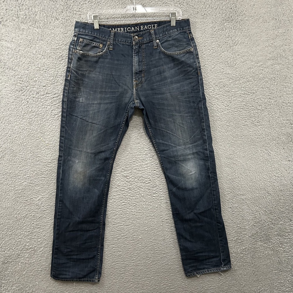 American Eagle Jeans Mens 33x32 Blue Denim Slim Straight Cotton‎ Medium Wash Y2K